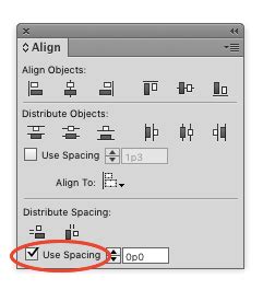 indesign align space between objects